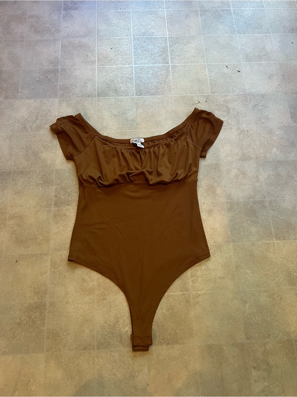 Rue21 Brown Off-Shoulder Ruffle One-Piece Bodysuit
